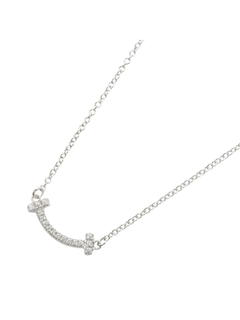Tiffany & Co Necklace T Smile Mini Diamond 45.5 18k White Gold